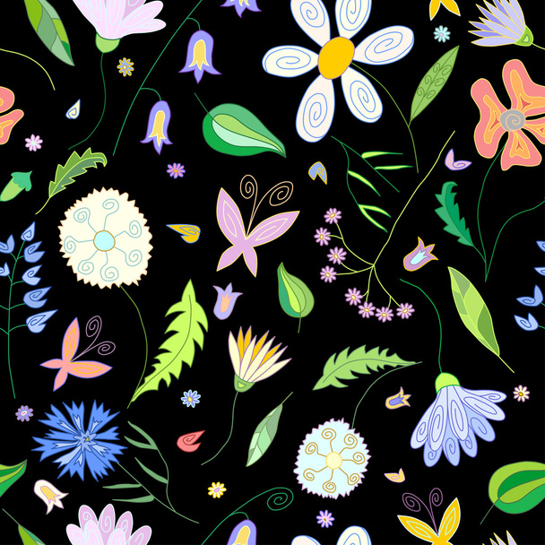 野生の花のシームレス花柄 - ベクター画像