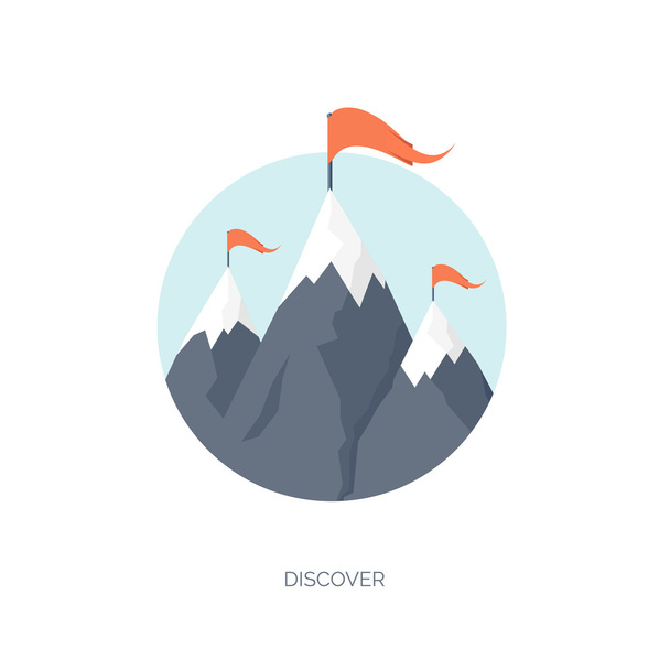Vector illustration. Flat mountaines. Mission and achievement. Nature and travel. Success and smart solutions concept background. - ベクター画像
