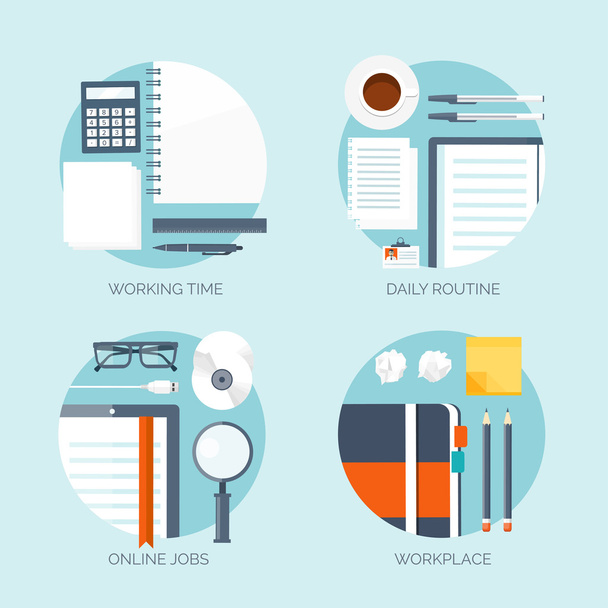 Vector illustration. Workplace. Office. Daily routine. Online jobs. Working sschedule. Business and communication. - Vector, Image