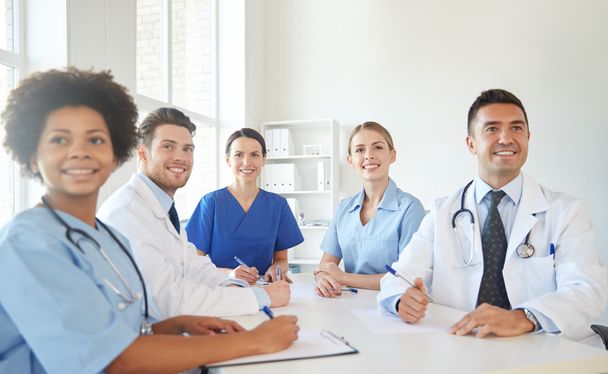 group of happy doctors meeting at hospital office - 写真・画像