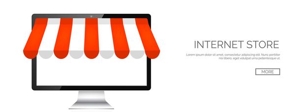Vector illustration. Computer. Online store, internet shopping. Web deals and currency. - Vektör, Görsel