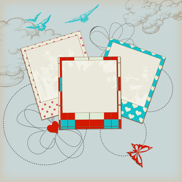 Retro scrap template, photo frames and sky background - Vector, afbeelding