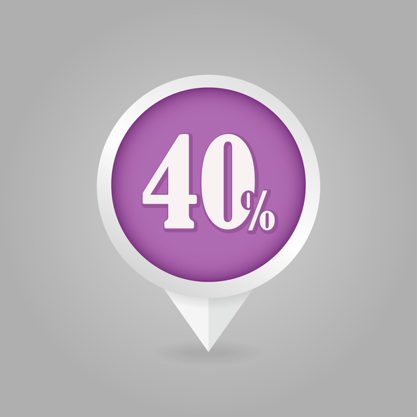 40 neljäkymmentä prosenttia myynti pin kartta kuvake. Karttapiste
. - Vektori, kuva