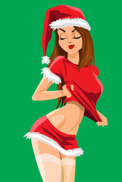 Santa girl  on green background vector illustration - Vektor, Bild