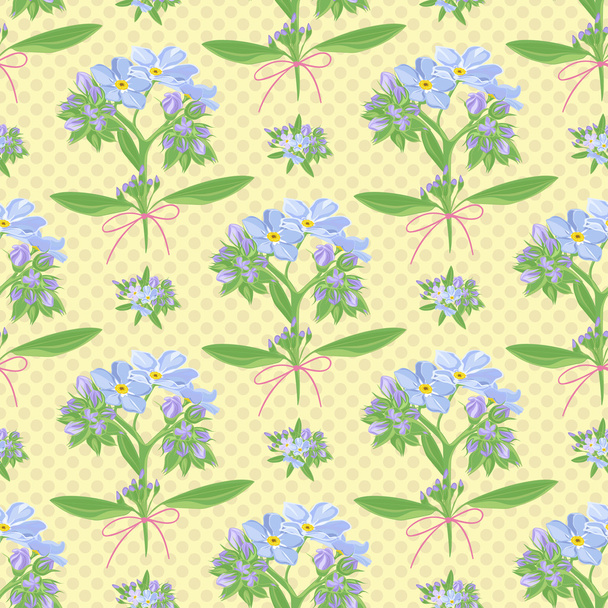 Abstract texture with forget-me-not. Seamless pattern with flower bouquet ornament - Vector, Image