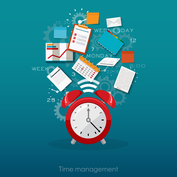 Time management concept planning, organization, working time. Flat vector illustration. - Vector, Image