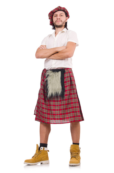 Man in Schotse rok geïsoleerd op wit - Foto, afbeelding