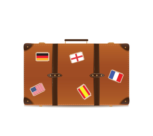 Suitcase Isolated on White with Traveling Flags - Vetor, Imagem