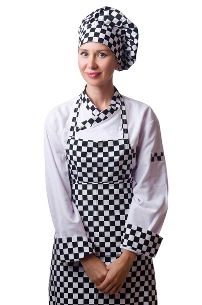 Chef donna in uniforme isolata su bianco - Foto, immagini