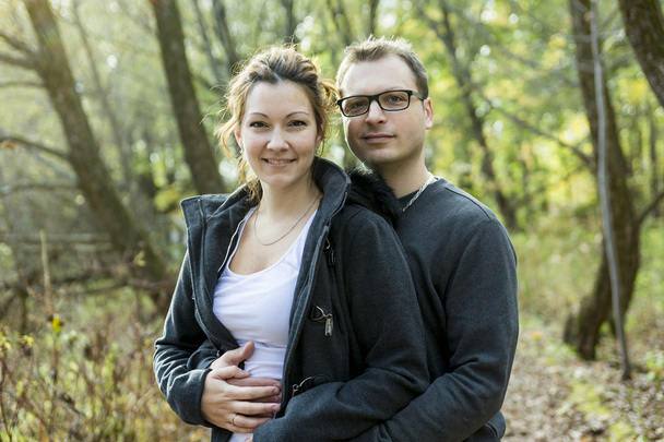 Happy middle aged couple outdoors on beautiful autumn day - Zdjęcie, obraz