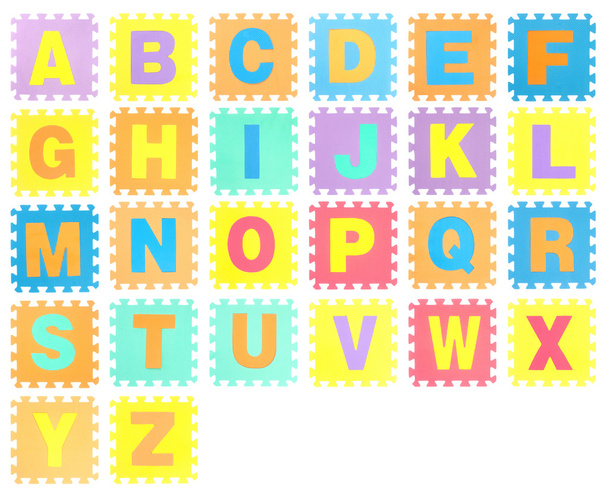 Jigsaw set with alphabet on white background - Photo, Image