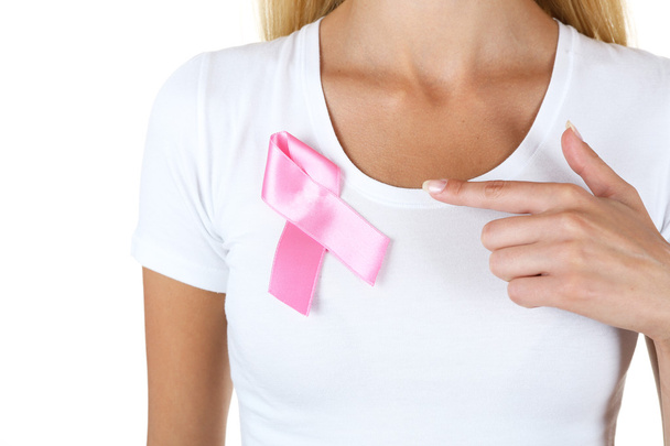 Woman using pink ribbon   - Foto, Imagen