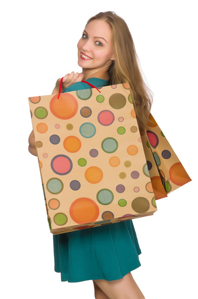 Woman in christmas shopping concept on white - Photo, image