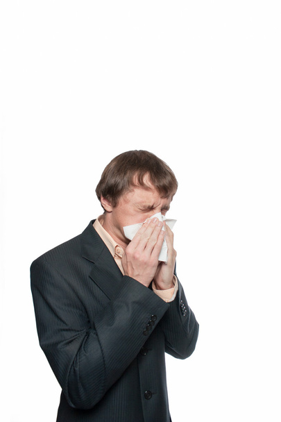 a cold man with a handkerchief - Foto, Imagem