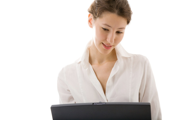 Attractive young woman with laptop on the white - Photo, Image