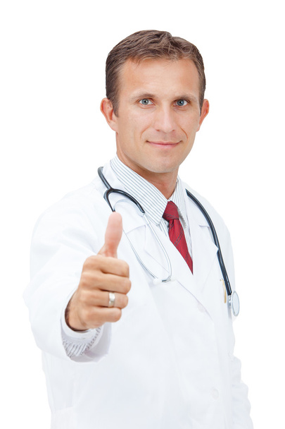 Smiling Medical doctor express happiness with thumb up. - Fotoğraf, Görsel