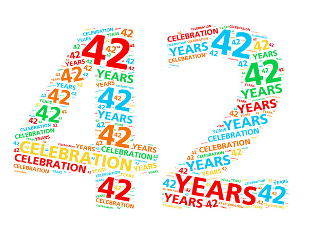 Kolorowy słowo cloud dla obchodzi rocznicę lub urodziny 42 roku - Zdjęcie, obraz