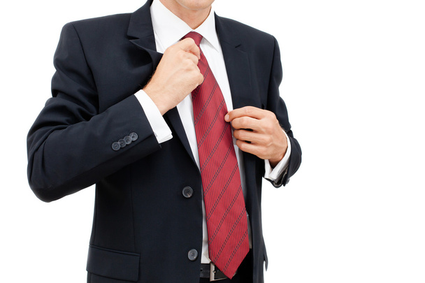 Biznes człowiek coraz ubrany i gotowy do pracy - Zdjęcie, obraz