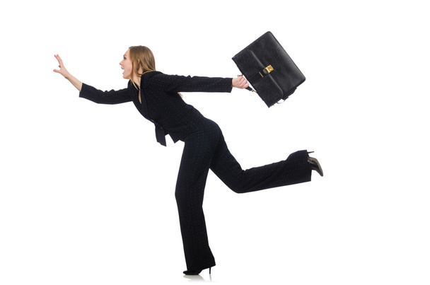 Woman businesswoman with briefcase isolated on white - Fotoğraf, Görsel