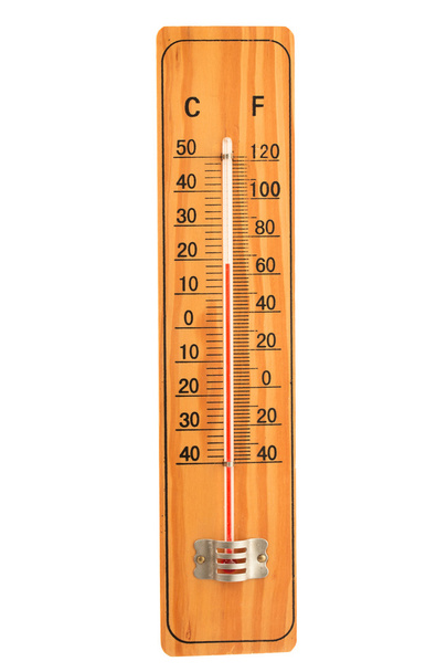 Houten thermometer geïsoleerd op wit - Foto, afbeelding