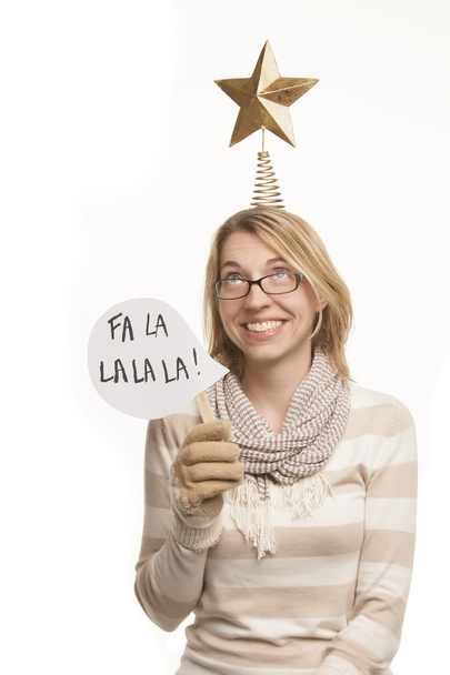 Woman with Christmas Props on White Background - Photo, Image