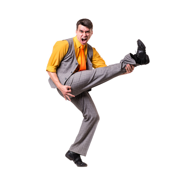 Full length of a dancing business man isolated on white - Foto, Imagem