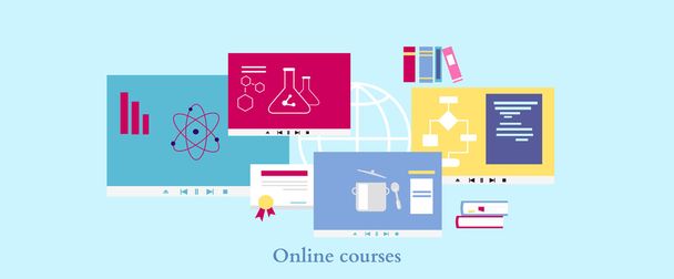 Online Course Icon Flat Design Style - ベクター画像