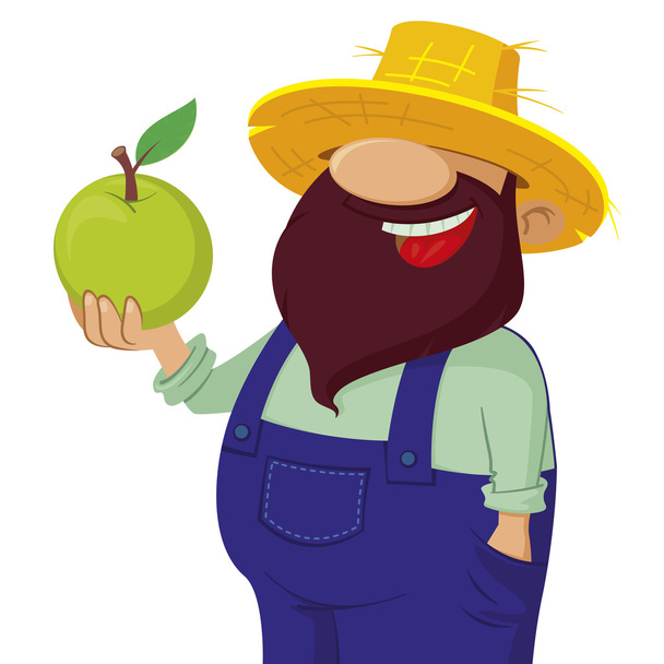 bearded farmer holding a green apple - Vektor, Bild