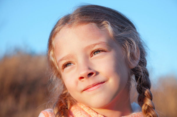 Portrait of a girl with pigtails closeup outdoors - Foto, immagini