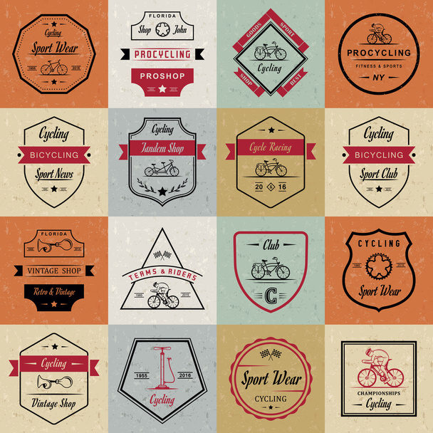 Набор винтажных велосипедных знаков и значков
 - Вектор,изображение