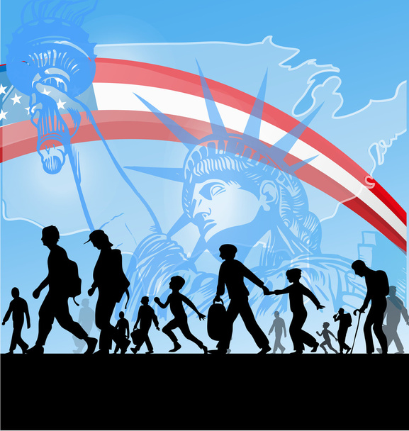 immigration people  on usa background - Vector, Image