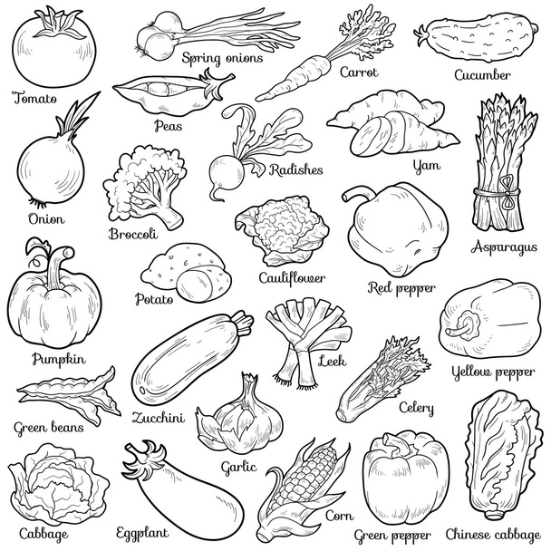 Colorless set with vegetables, vector cartoon stickers - Vector, Image