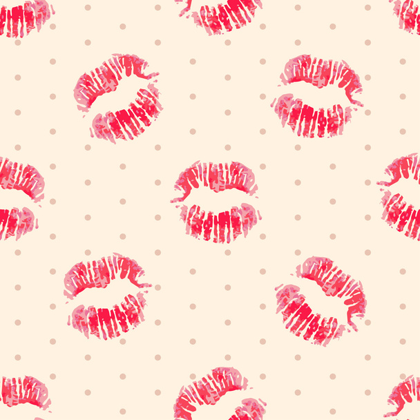 Векторный бесшовный рисунок с отпечатками красных губ
 - Вектор,изображение