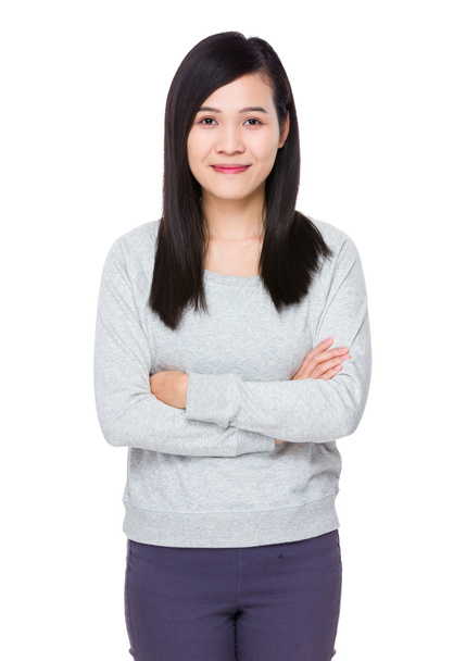 Asian young woman in grey sweater - Foto, Imagen