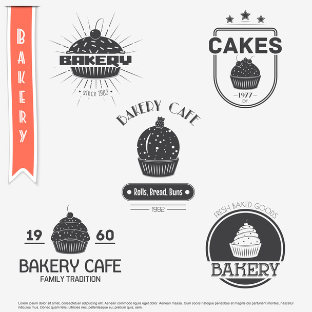 Bäckereicafé. das Essen und der Service. Satz typografischer Etiketten, Logos, Abzeichen. - Vektor, Bild