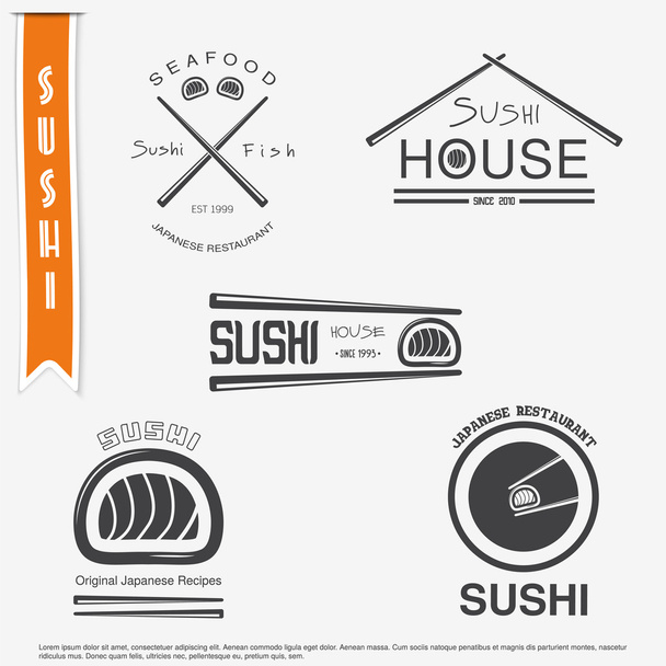 Sushi et roule un set. Cuisine japonaise. Étiquettes, logos et insignes typographiques
. - Vecteur, image