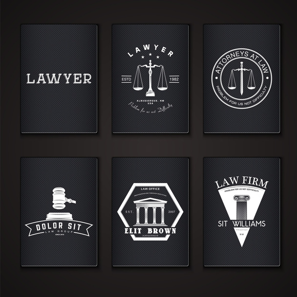 Lawyer services. Law office. The judge, the district attorney, the lawyer set of vintage labels. Scales of Justice. Court of law symbol.  Typographic labels, stickers, logos and badges. - Διάνυσμα, εικόνα
