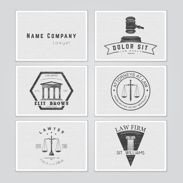 Lawyer services. Law office. The judge, the district attorney, the lawyer set of vintage labels. Scales of Justice. Court of law symbol.  Typographic labels, stickers, logos and badges. - ベクター画像