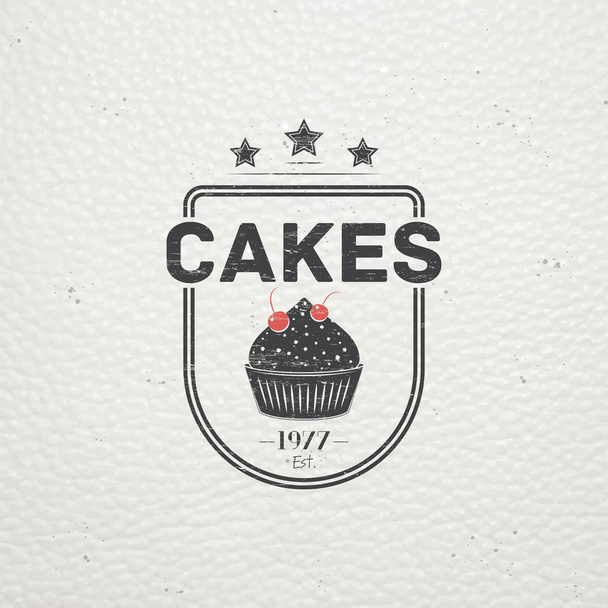 Sweet Cupcakes. Bakery baking. Cafes and eateries. The food and service. Old retro vintage grunge. Scratched, damaged, dirty effect. Typographic labels, stickers, logos and badges. - Διάνυσμα, εικόνα