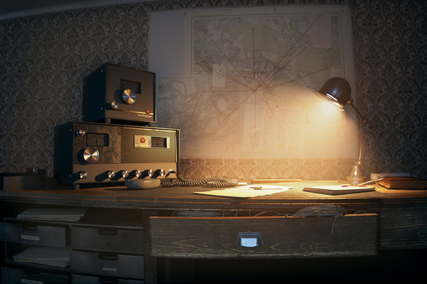 Vintage Radio Station on desk world war old broadcast - Foto, imagen