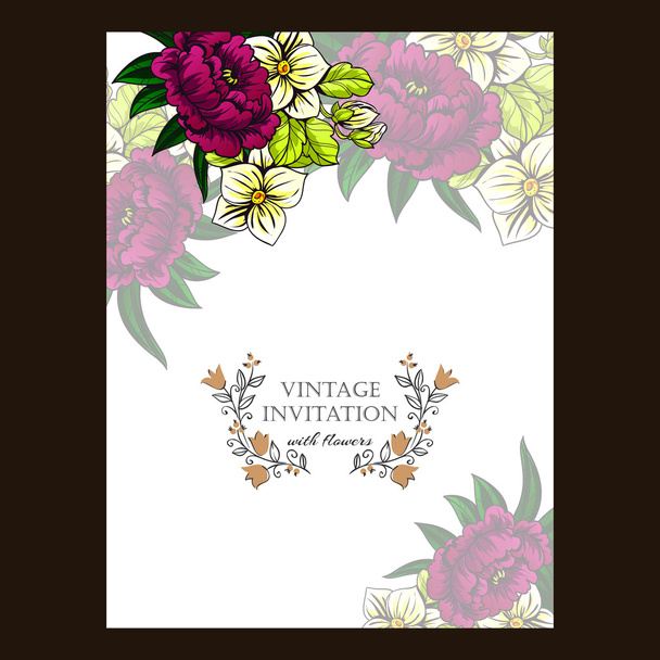 delicate invitation with flowers for wedding - Вектор,изображение