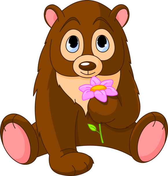 Cute Bear holding flower - Vector, Image