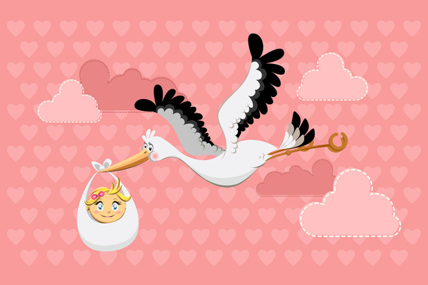 Flying Stork Delivery Baby Girl - Vector, Image
