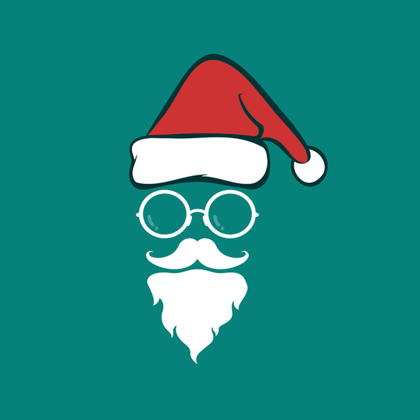 Weihnachtsmannhüte und -bärte und Brillen auf blauem Hintergrund. Weihnachten - Vektor, Bild