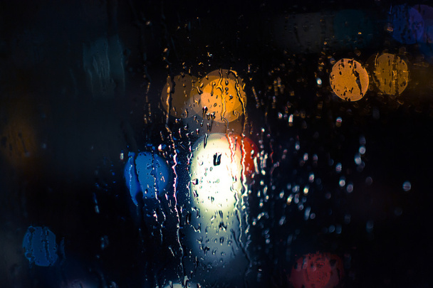 Car Headlights and Streetlights in Rain - Фото, зображення