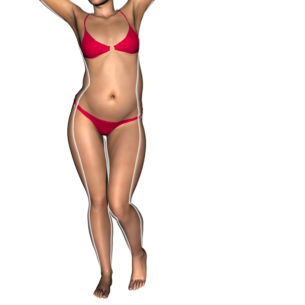 Concepto o conceptual de grasa 3D con sobrepeso vs dieta slim fit con músculos de mujer joven aislada sobre fondo blanco
 - Foto, Imagen