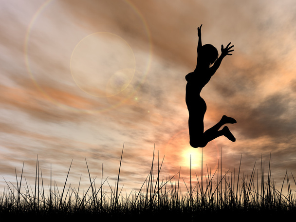 woman silhouette jumping - Photo, Image