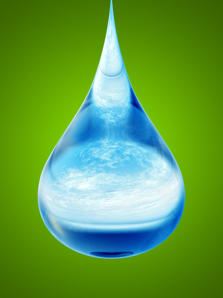 Concepto o conceptual limpio agua de lluvia azul fría caída de líquido, fondo de gradiente verde
 - Foto, imagen