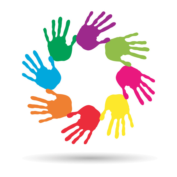 Концепция или концептуальный круг или спиральный набор из красочных окрашенных человеческих рук, изолированных на белом фоне
 - Фото, изображение