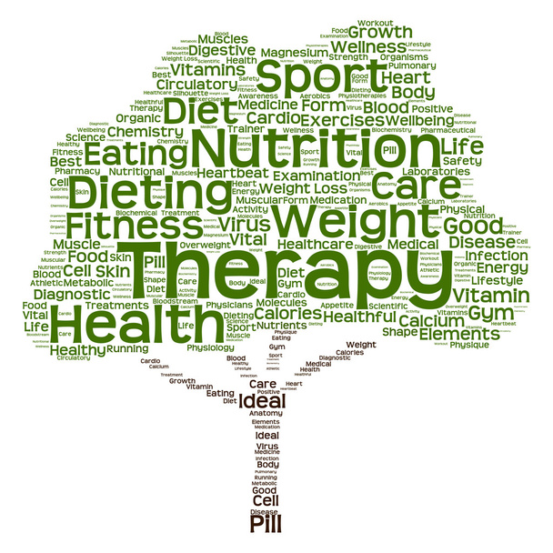 Concept or conceptual health or diet green text word cloud or tagcloud tree isolated on white background - Photo, Image
